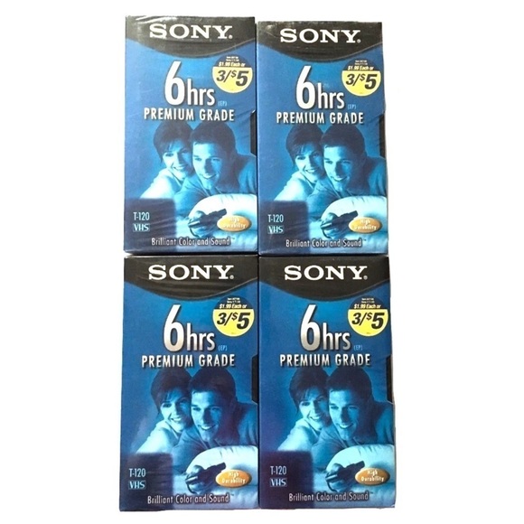 4 SONY Blank VHS Tapes T-120VL 6 Hr Premium Grade Factory Sealed - Picture 1 of 4